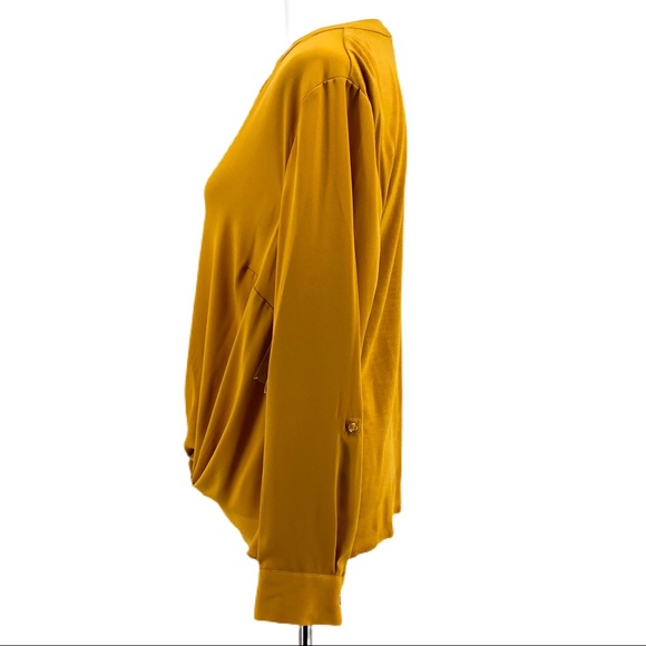 INC Gold Yellow Long Sleeve Notched Neck Blouse - Picture 3 of 7